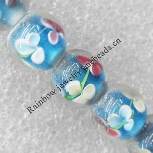 Inner Flower Lampwork Beads, Round 12mm Hole:About 1.5mm, Sold by PC