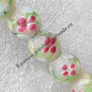 Inner Flower Lampwork Beads, Round 12mm Hole:About 1.5mm, Sold by PC