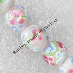 Inner Flower Lampwork Beads, Round 12mm Hole:About 1.5mm, Sold by PC