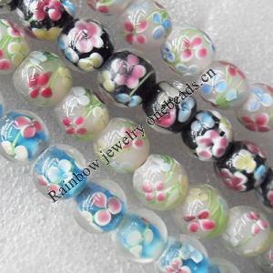 Inner Flower Lampwork Beads, Mix Color Round 16mm Hole:About 1.5mm, Sold by Group
