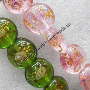 Inner Flower Lampwork Beads, Mix Color Flat Round 20mm Hole:About 1.5mm, Sold by Group