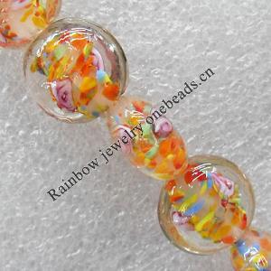 Inner Flower Lampwork Beads, Flat Round 16mm Hole:About 1.5mm, Sold by PC