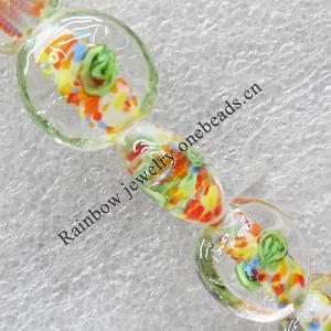 Inner Flower Lampwork Beads, Flat Round 16mm Hole:About 1.5mm, Sold by PC