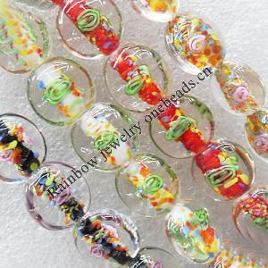Inner Flower Lampwork Beads, Mix Color Flat Round 16mm Hole:About 1.5mm, Sold by Group