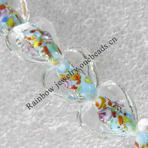 Inner Flower Lampwork Beads, Heart 15mm Hole:About 1.5mm, Sold by PC