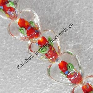 Inner Flower Lampwork Beads, Heart 15mm Hole:About 1.5mm, Sold by PC