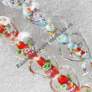 Inner Flower Lampwork Beads, Mix Color Heart 15mm Hole:About 1.5mm, Sold by Group