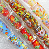 Inner Flower Lampwork Beads, Mix Color Column 11x16mm Hole:About 1.5mm, Sold by Group