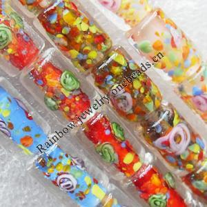 Inner Flower Lampwork Beads, Mix Color Column 11x16mm Hole:About 1.5mm, Sold by Group