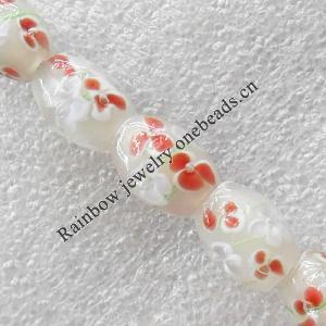 Inner Flower Lampwork Beads, Drum 10x15mm Hole:About 1.5mm, Sold by PC