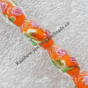 Inner Flower Lampwork Beads, Drum 10x15mm Hole:About 1.5mm, Sold by PC