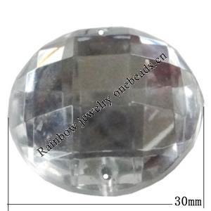 Taiwan Acrylic Cabochons with 2 Holes, Faceted Flat Round 30mm in diameter, Hole:About 1.5mm, Sold by Bag 