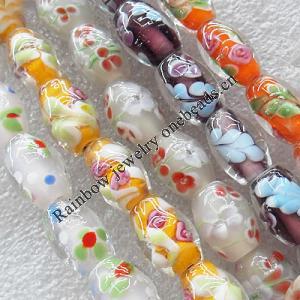 Inner Flower Lampwork Beads, Mix Color Drum 10x15mm Hole:About 1.5mm, Sold by Group