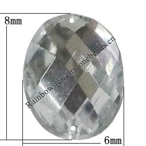 Taiwan Acrylic Cabochons with 2 Holes, Faceted Oval 6x8mm, Hole:About 0.5mm, Sold by Bag 