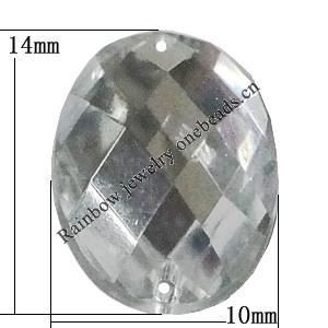 Taiwan Acrylic Cabochons with 2 Holes, Faceted Oval 10x14mm, Hole:About 1mm, Sold by Bag 
