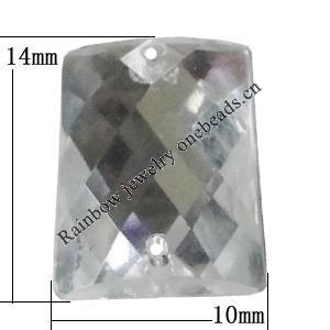 Taiwan Acrylic Cabochons with 2 Holes, Faceted Rectangle 10x14mm, Hole:About 1mm, Sold by Bag 