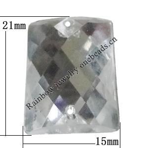 Taiwan Acrylic Cabochons with 2 Holes, Faceted Rectangle 15x21mm, Hole:About 1mm, Sold by Bag 