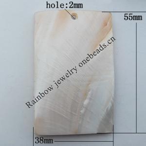  Shell Pendant, Rectangle 55x38mm Hole:2mm, Sold by PC