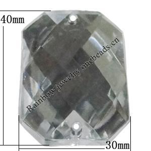 Taiwan Acrylic Cabochons with 2 Holes, Faceted Rondelle 30x40mm, Hole:About 1mm, Sold by Bag 