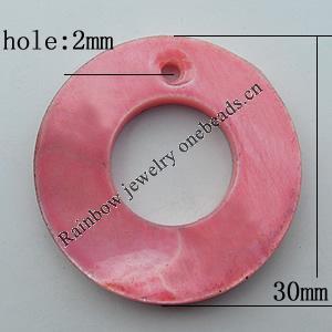  Natural Shell Pendant, Donut 30mm Hole:2mm, Sold by PC