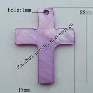  Natural Shell Pendant, Cross 16x12mm Hole:1mm, Sold by PC