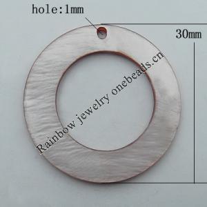  Natural Shell Pendant, Donut 30mm Hole:1mm, Sold by PC