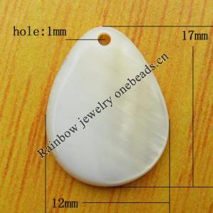  Natural Shell Pendant, Teardrop 17x12mm Hole:1mm, Sold by PC