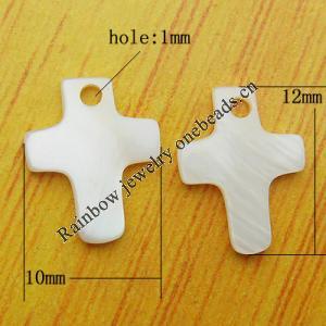  Natural Shell Pendant, Cross 12x10mm Hole:1mm, Sold by PC