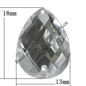 Taiwan Acrylic Cabochons with 2 Holes, Faceted Teardrop 13x18mm, Hole:About 1mm, Sold by Bag 
