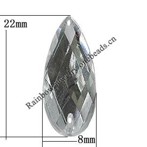 Taiwan Acrylic Cabochons with 2 Holes, Faceted Teardrop 8x22mm, Hole:About 0.5mm, Sold by Bag 