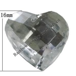 Taiwan Acrylic Cabochons with 2 Holes, Faceted Heart 16mm, Hole:About 1mm, Sold by Bag 