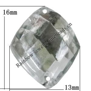 Taiwan Acrylic Cabochons with 2 Holes, Diamond 13x16mm, Hole:About 1mm, Sold by Bag 