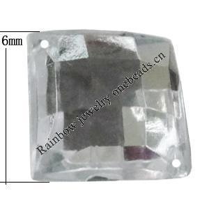 Taiwan Acrylic Cabochons with 2 Holes, Faceted Diamond 6mm, Hole:About 0.5mm, Sold by Bag 