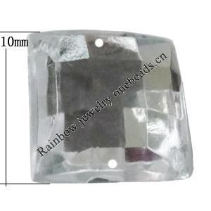 Taiwan Acrylic Cabochons with 2 Holes, Faceted Square 10x10mm, Hole:About 0.5mm, Sold by Bag 
