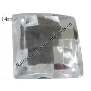 Taiwan Acrylic Cabochons with 2 Holes, Faceted Diamond 14x14mm, Hole:About 1mm, Sold by Bag 