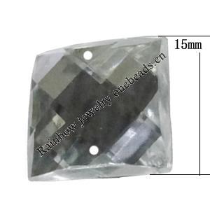 Taiwan Acrylic Cabochons with 2 Holes, Faceted Square 15x15mm, Hole:About 1mm, Sold by Bag 