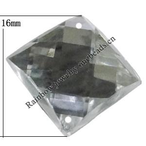 Taiwan Acrylic Cabochons with 2 Holes, Faceted Diamond 16x16mm, Hole:About 1mm, Sold by Bag 