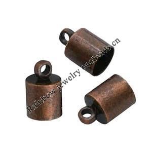 Cord Cap/Ends, Copper, about 3mm wide, 9mm long; hole: 1.2mm, Sold by bag