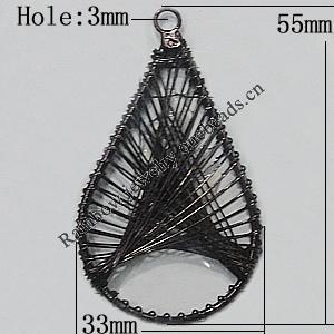 Iron Thread Component Handmade Lead-free, Teardrop 55x33mm Hole:3mm, Sold by Bag