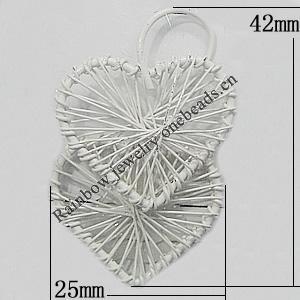 Iron Thread Component Handmade Lead-free, Heart 42x25mm, Sold by Bag