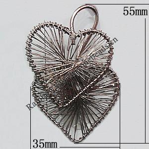 Iron Thread Component Handmade Lead-free, Heart 55x35mm, Sold by Bag