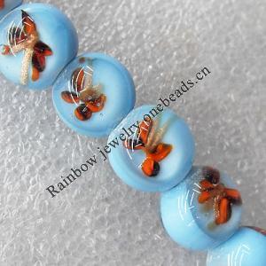 Inner Flower Lampwork Beads, Round 12mm Hole:About 1.5mm, Sold by PC