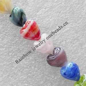 Lampwork Beads, Mix Color Heart 12mm Hole:About 1.5mm, Sold by Group