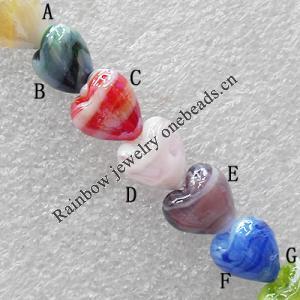 Lampwork Beads, Heart 12mm Hole:About 1.5mm, Sold by PC