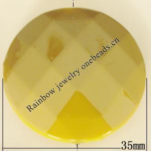 Uv polishing Acrylic Beads, Faceted Flat Round 35mm Hole:2mm, Sold by Bag  