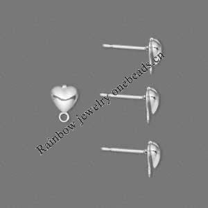 Ear studs, Iron Lead-free, Heart:6mm, about 12mm long, sold by bag