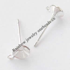 Ear studs, Copper Lead-free, 5mm cup with loop, about 14mm long, Sold by bag 