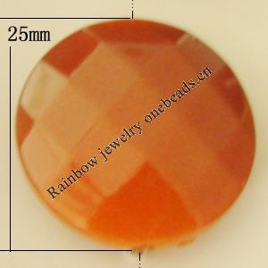 Uv polishing Acrylic Beads, Faceted Flat Round 25mm Hole:2mm, Sold by Bag  