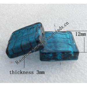 Silver Foil Lampwork Beads, Square 12mm Hole:About 1.5mm, Sold by PC