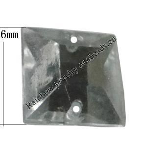 Taiwan Acrylic Cabochons with 2 Holes, Faceted Square 6x6mm, Hole:About 0.5mm, Sold by Bag 